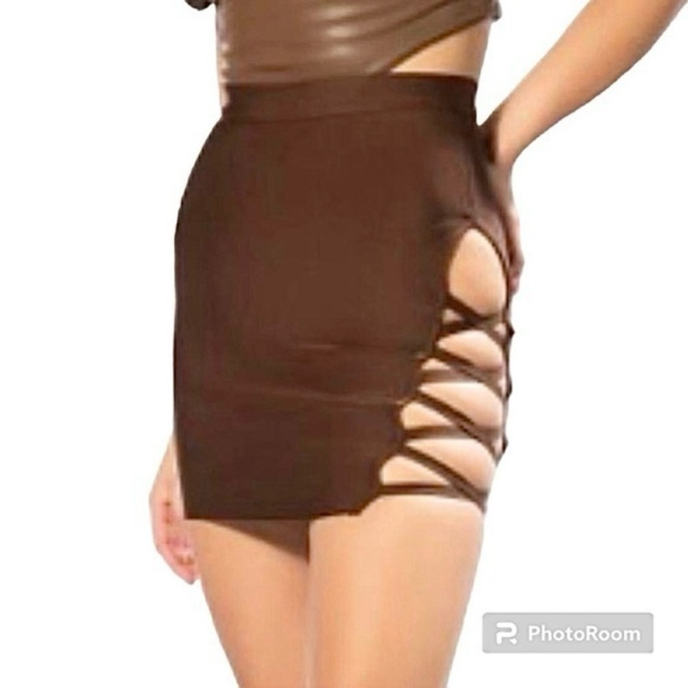 Akira Skirt Bandage Brown Strappy Mini XL Edgy Festival Concert